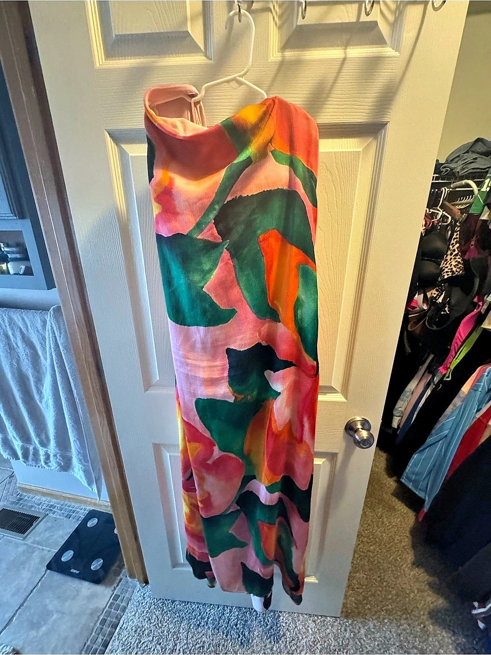 Express Abstract Strapless Maxi Dress in Pink & Green Size XL Like New